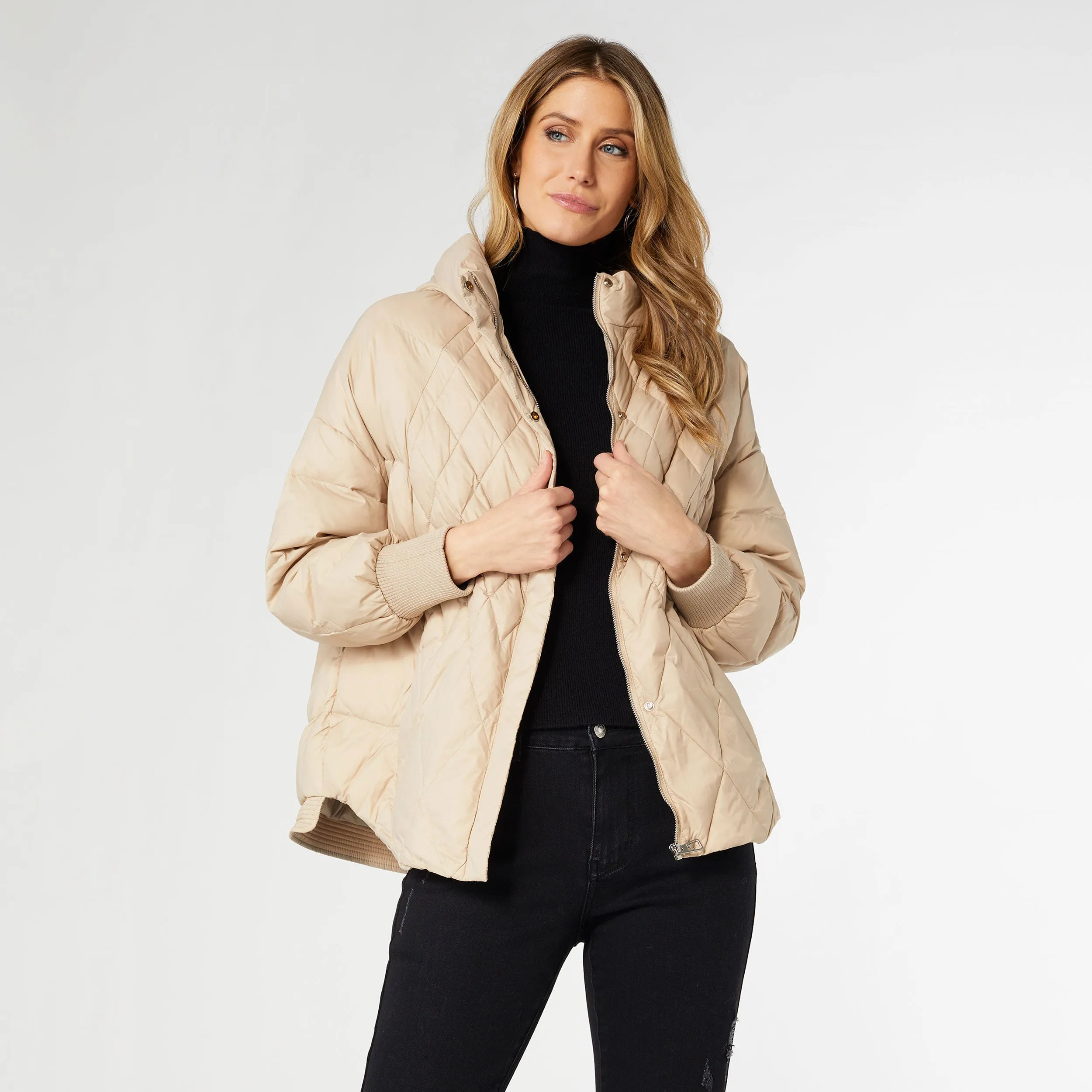 Londyn Relaxed Down Quilted Jacket - Beige - Final Sale