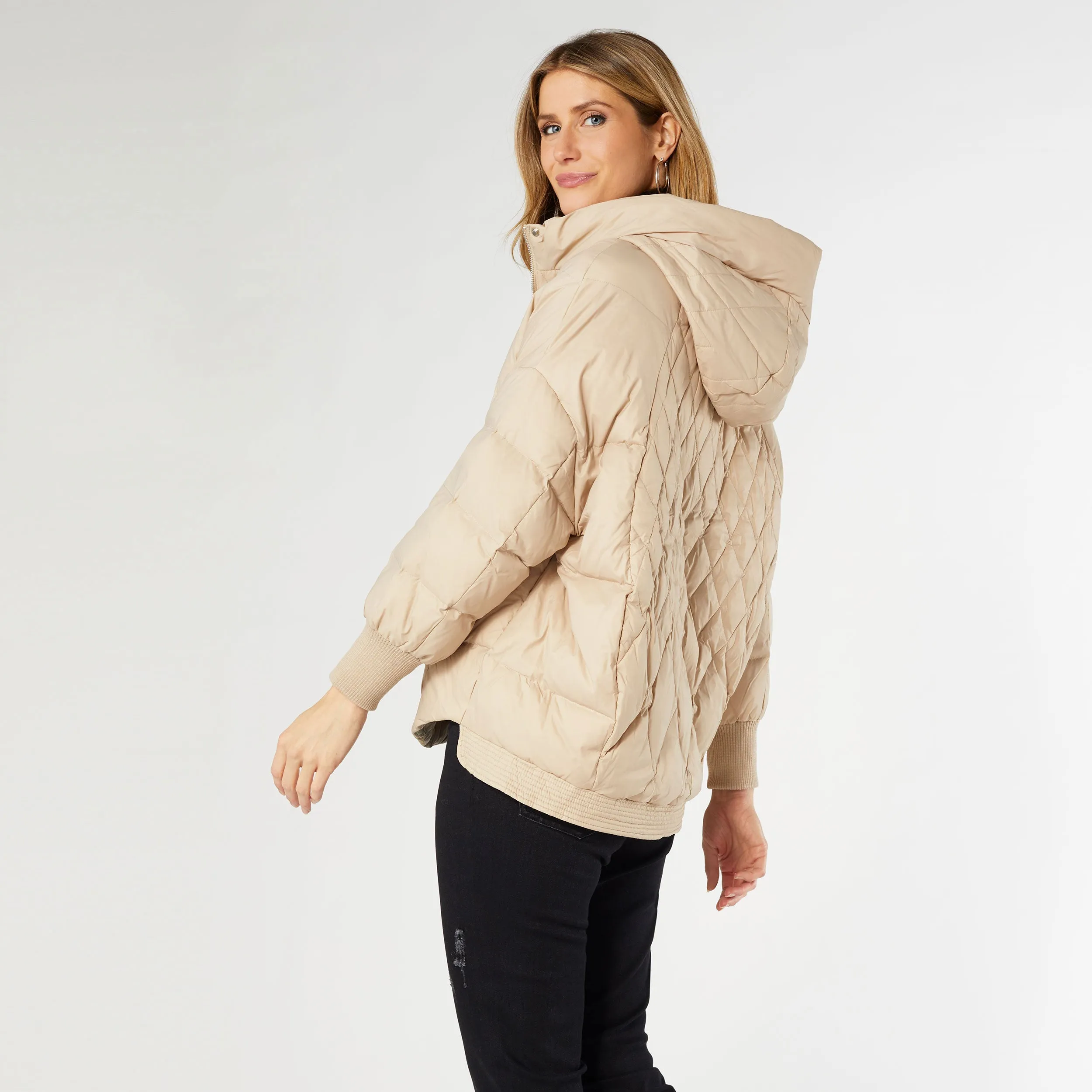 Londyn Relaxed Down Quilted Jacket - Beige - Final Sale