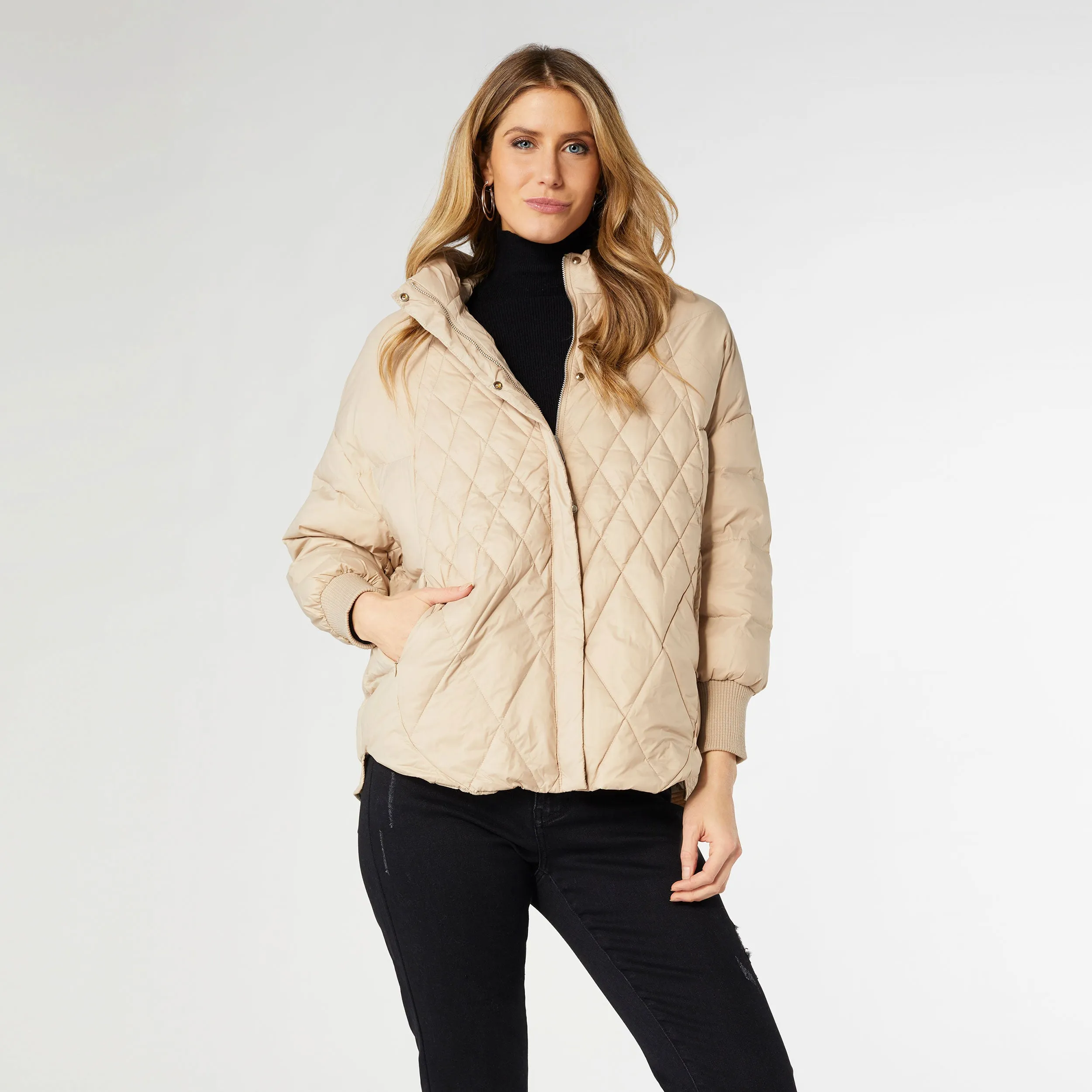 Londyn Relaxed Down Quilted Jacket - Beige - Final Sale