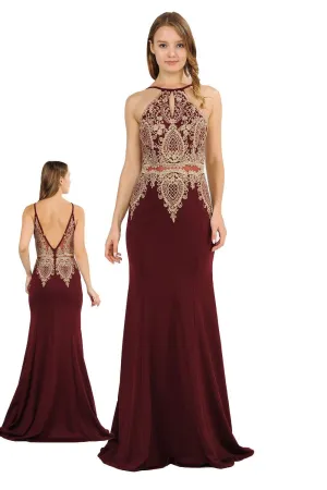 Long Mock Two-Piece Dress with Lace Appliques by Poly USA 8244