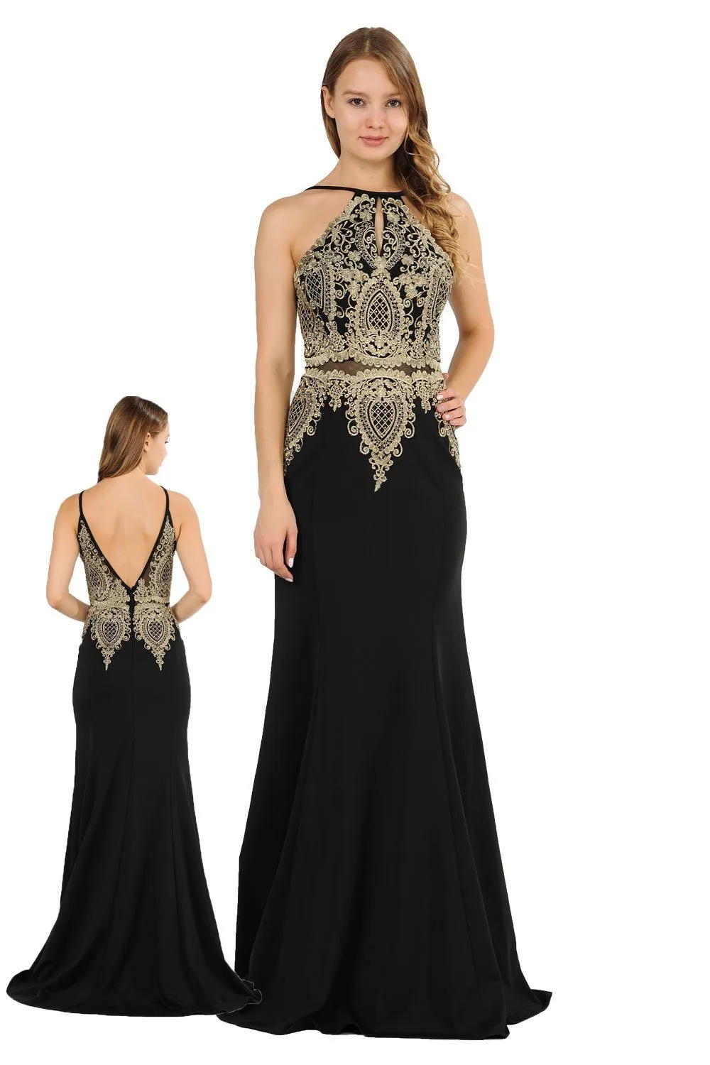Long Mock Two-Piece Dress with Lace Appliques by Poly USA 8244