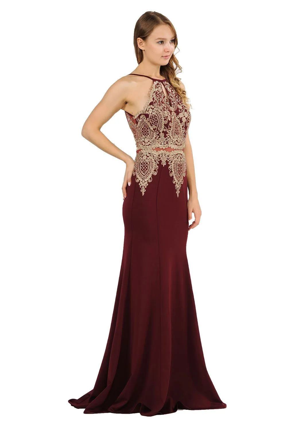 Long Mock Two-Piece Dress with Lace Appliques by Poly USA 8244