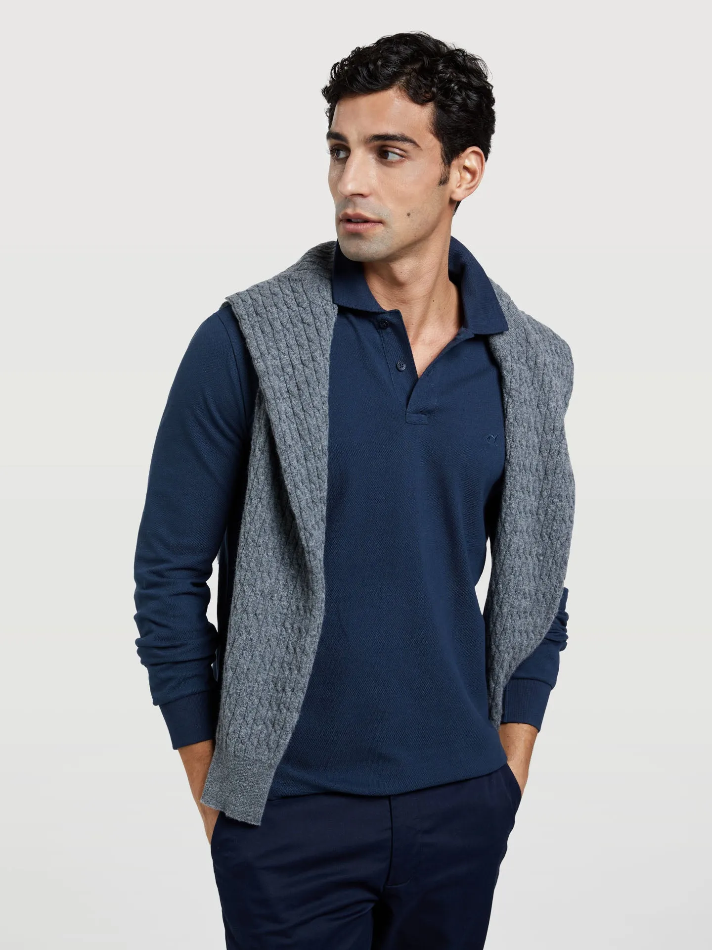 Long Sleeve Basic Polo Piqué Shirt