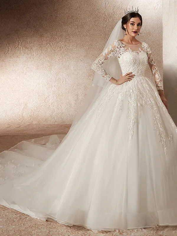 Luxury Long Sleeves Beaded Crystal Wedding Dresses