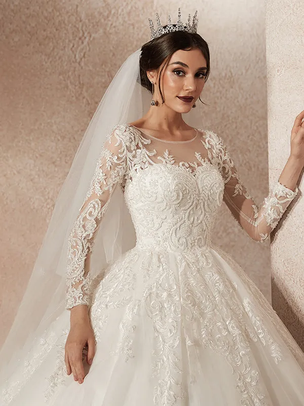 Luxury Long Sleeves Beaded Crystal Wedding Dresses