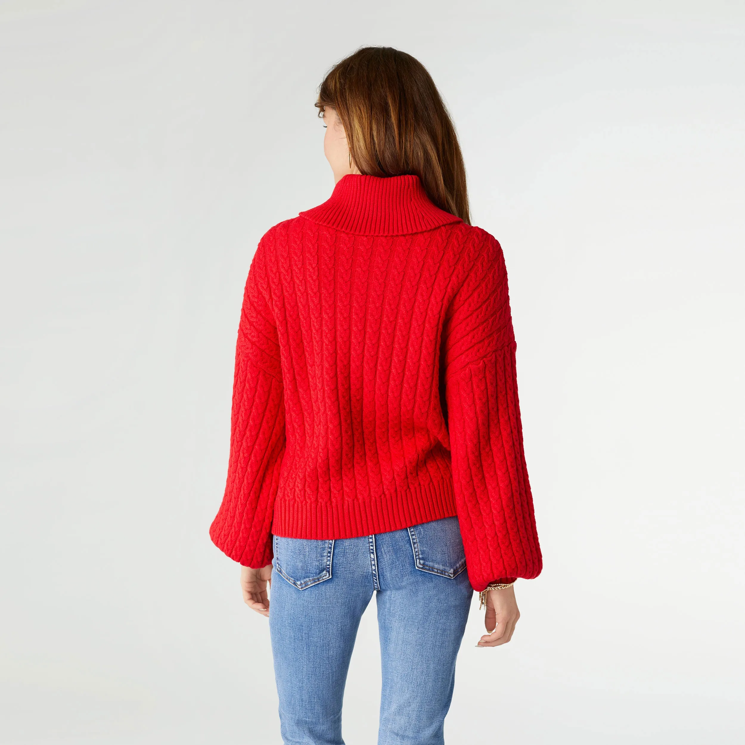 Maren Cable Knit Turtleneck Sweater - Red - Final Sale