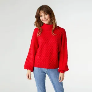 Maren Cable Knit Turtleneck Sweater - Red - Final Sale