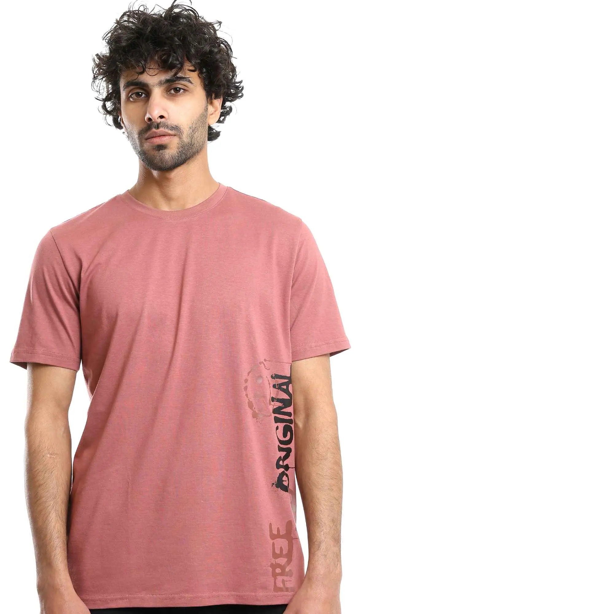 Men Printed Summer Tee & Solid Pants Pajama Set - Cashmere & Black