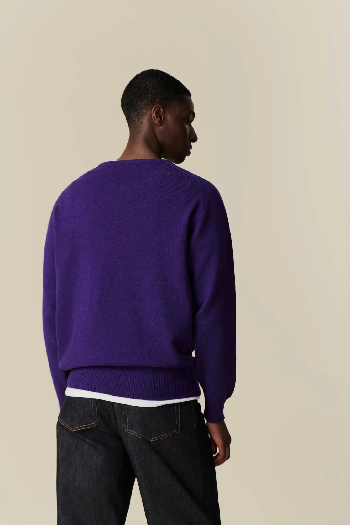 Men's Lambswool Saddle Shoulder Crew Neck - Purple