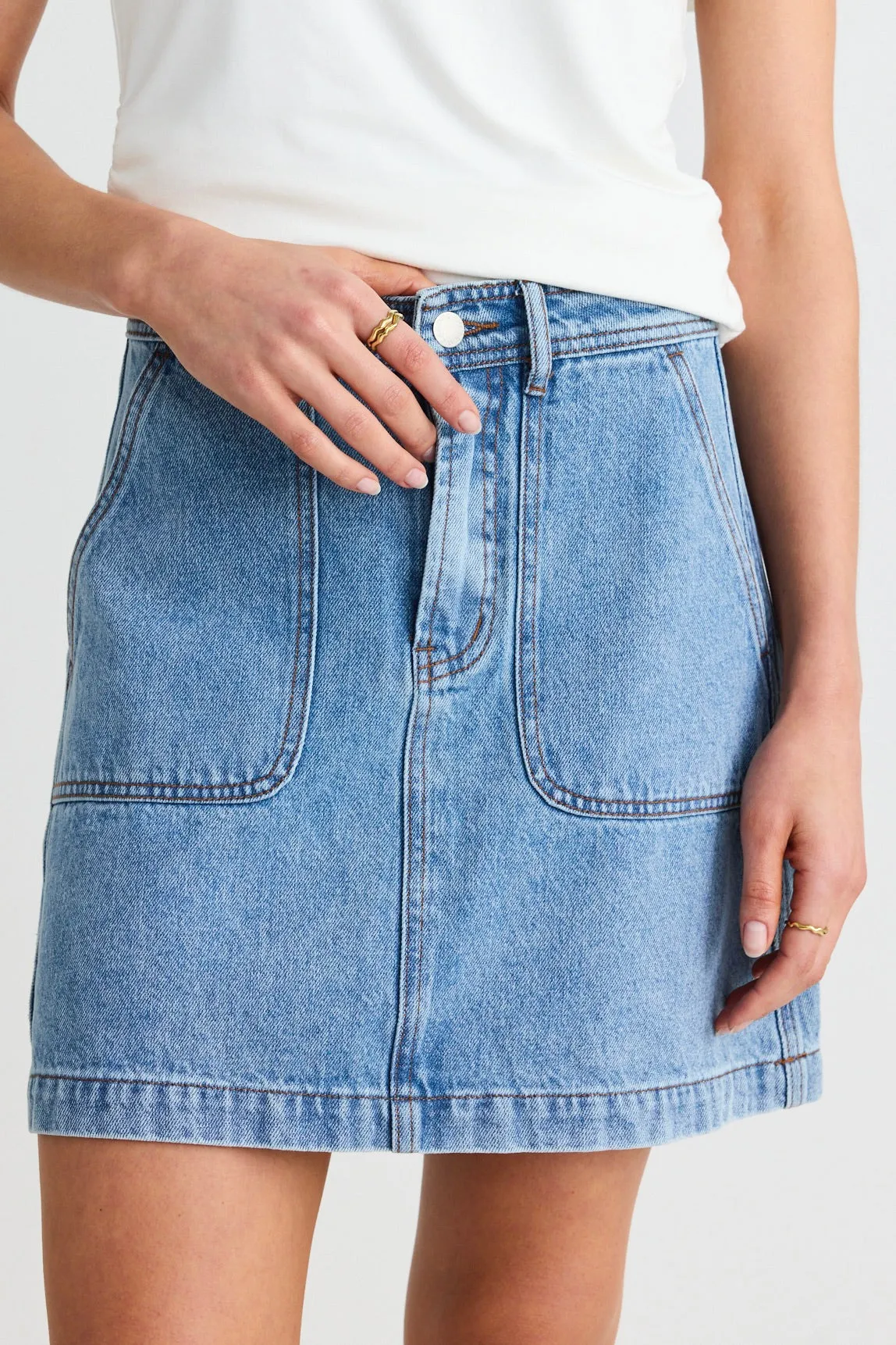 Orchard Mid Blue Pocket Front Denim Mini Skirt