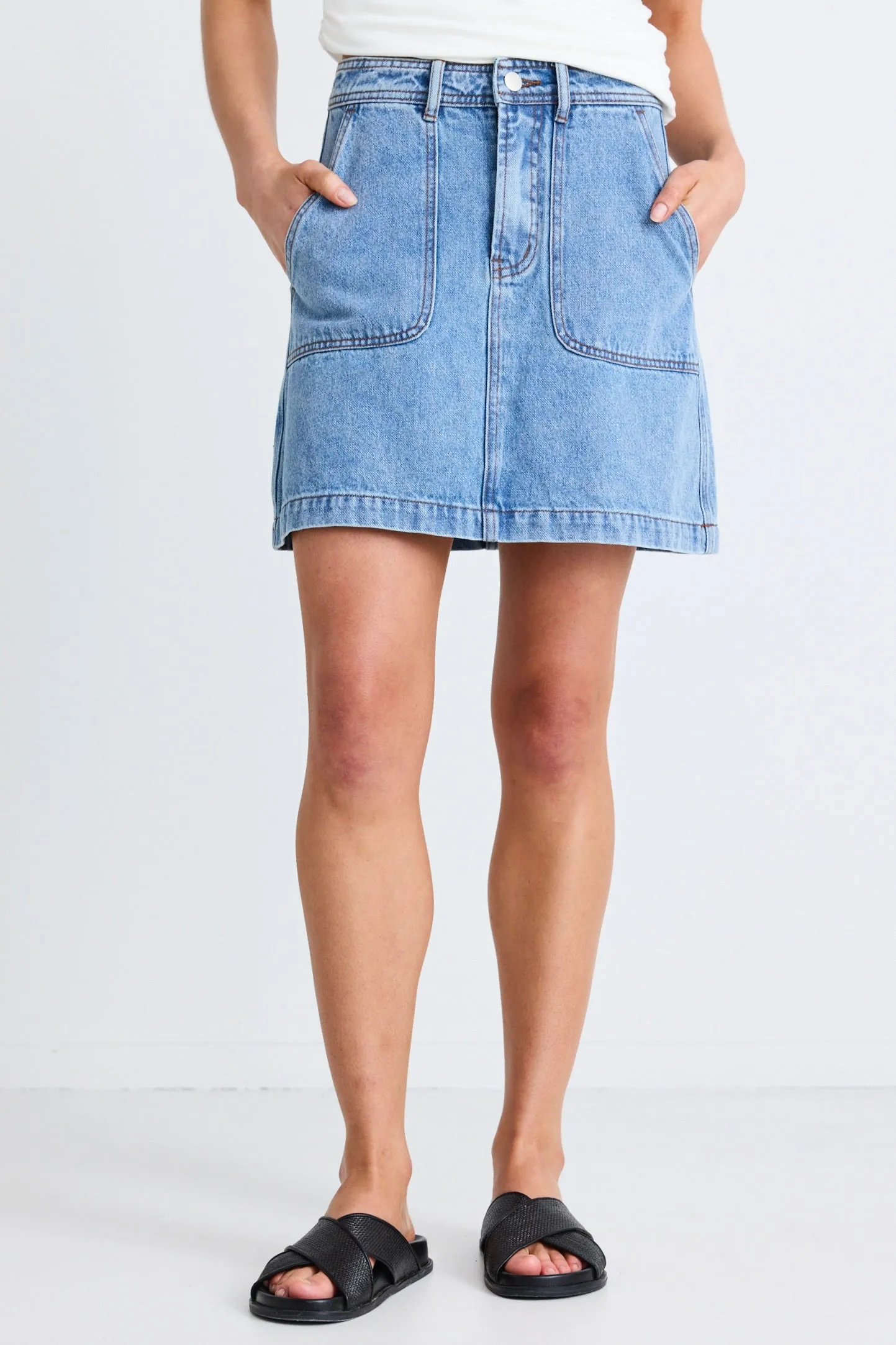 Orchard Mid Blue Pocket Front Denim Mini Skirt