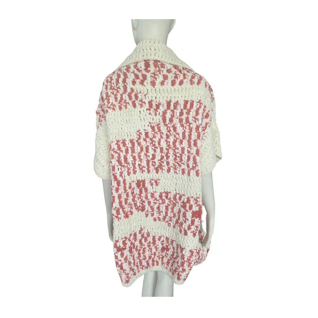 Oversized Chunky Knit Sleeveless Cardigan Pink Cream
