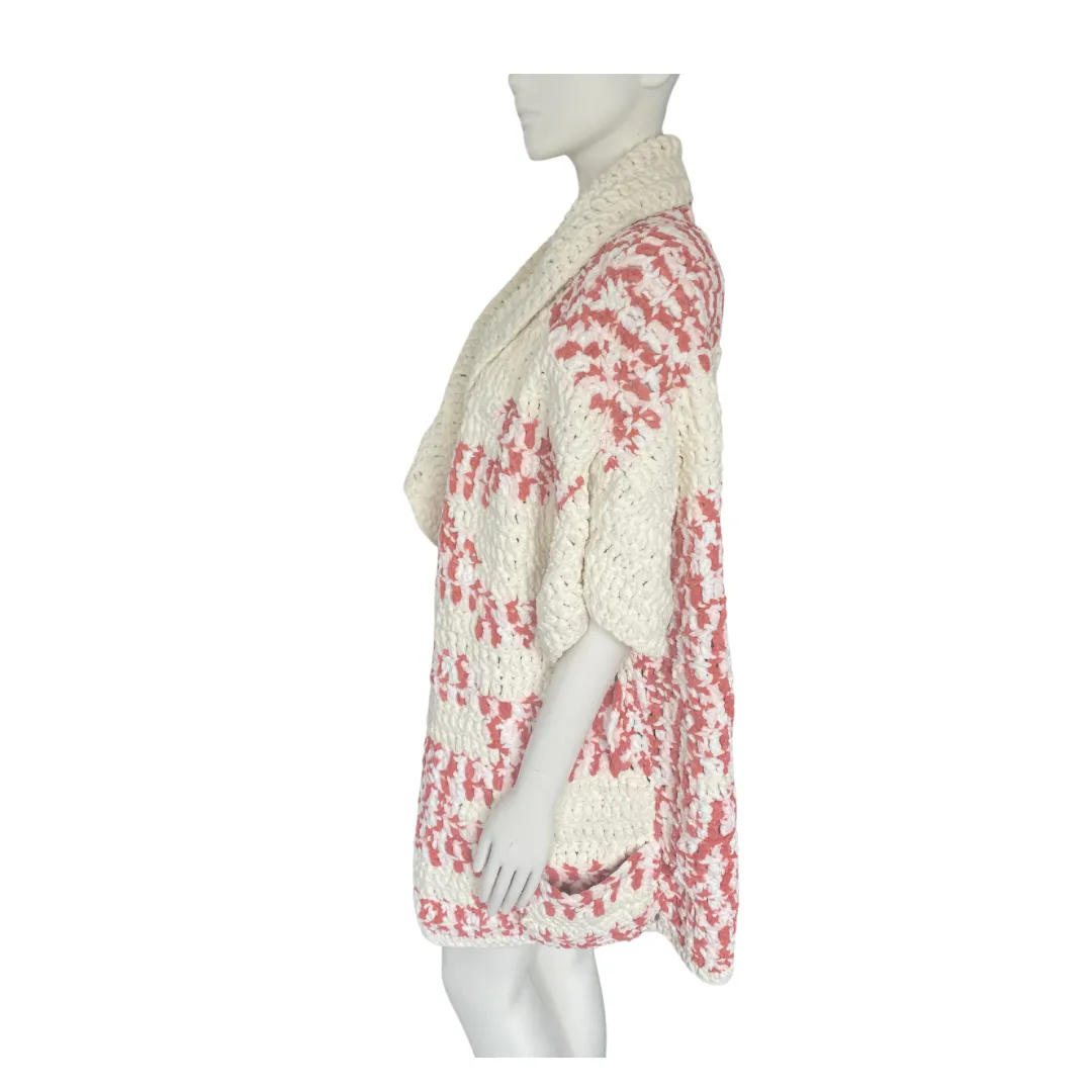 Oversized Chunky Knit Sleeveless Cardigan Pink Cream