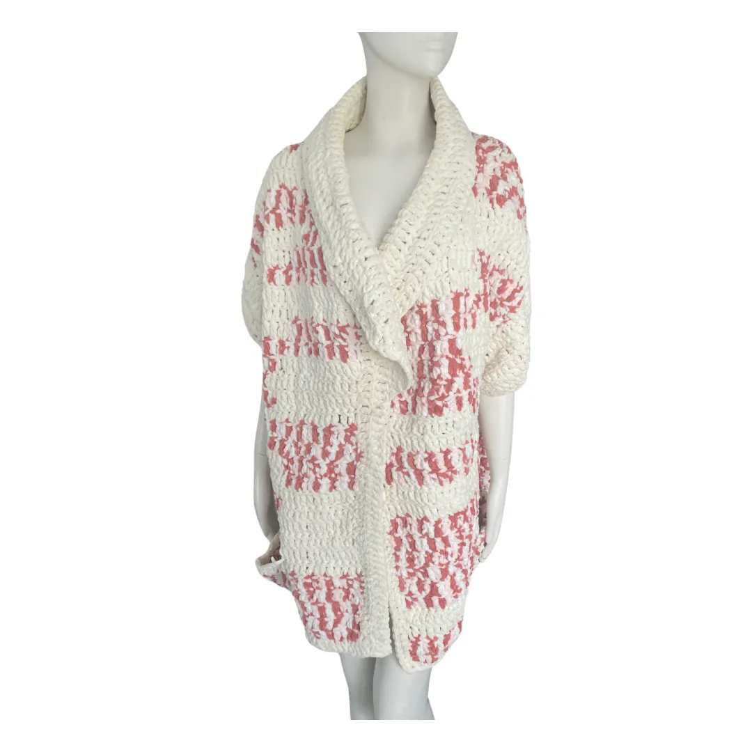Oversized Chunky Knit Sleeveless Cardigan Pink Cream