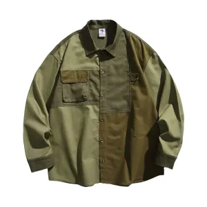 Oversized fit color block cotton canvas shirt