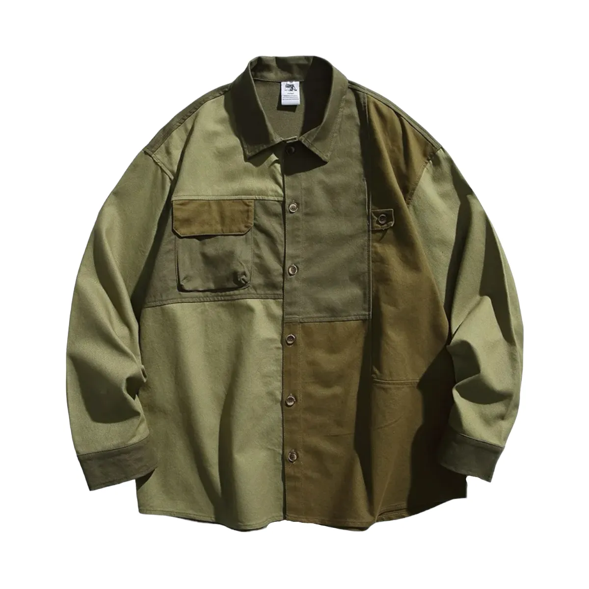 Oversized fit color block cotton canvas shirt