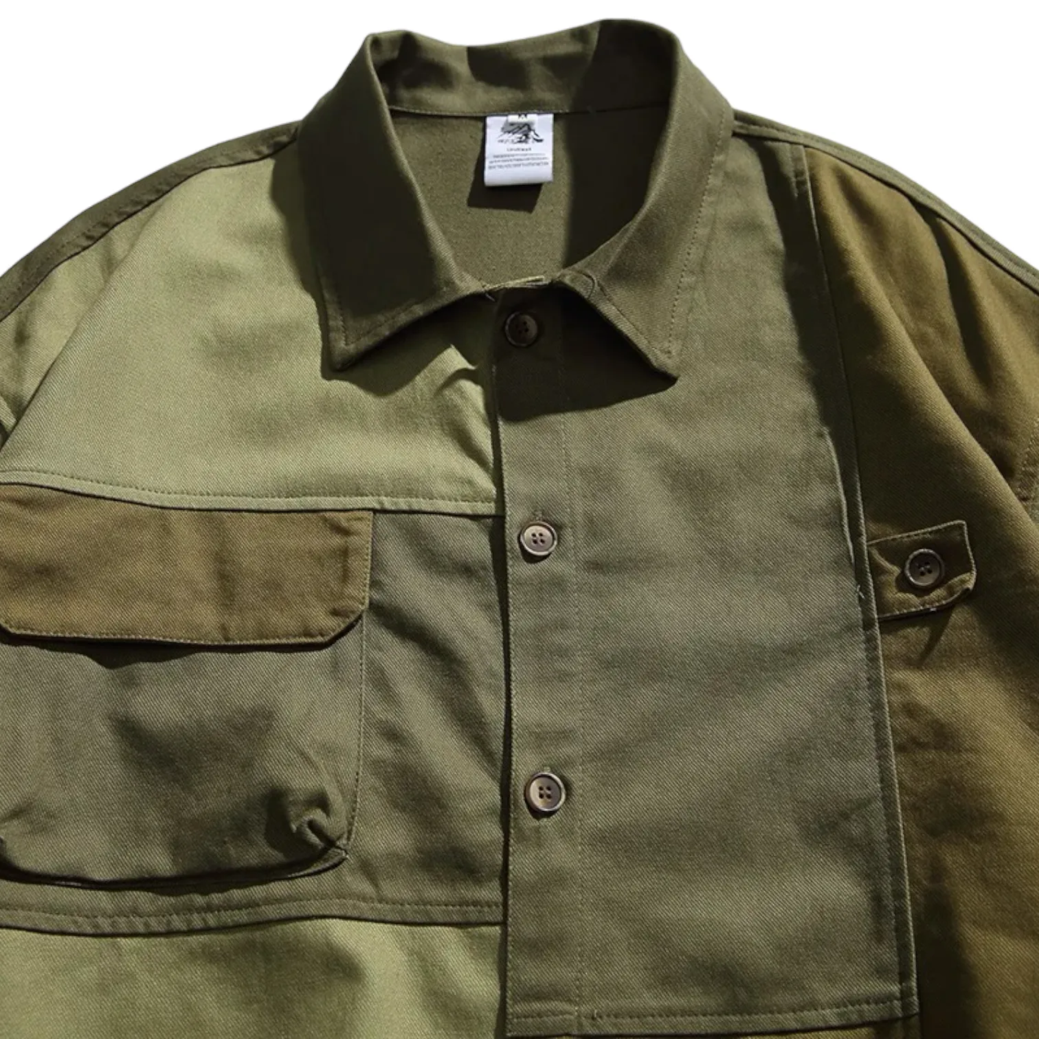 Oversized fit color block cotton canvas shirt