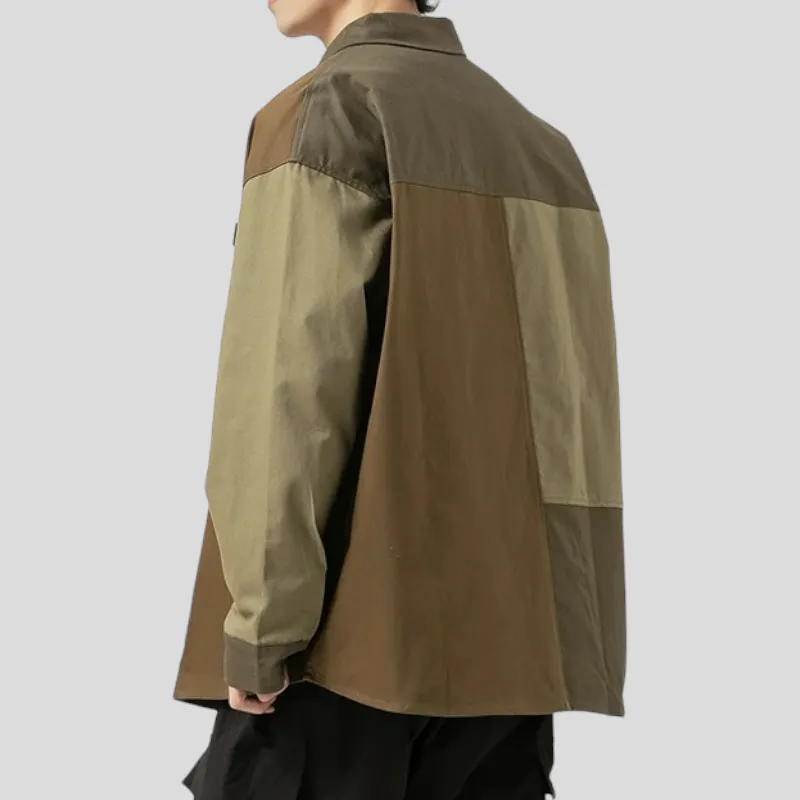 Oversized fit color block cotton canvas shirt