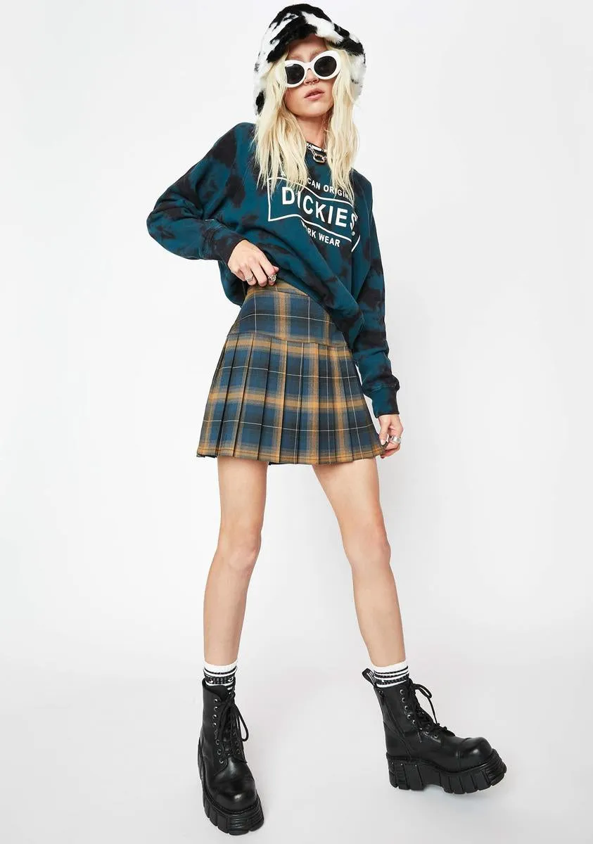 Plaid Seamed Pleated Skirt