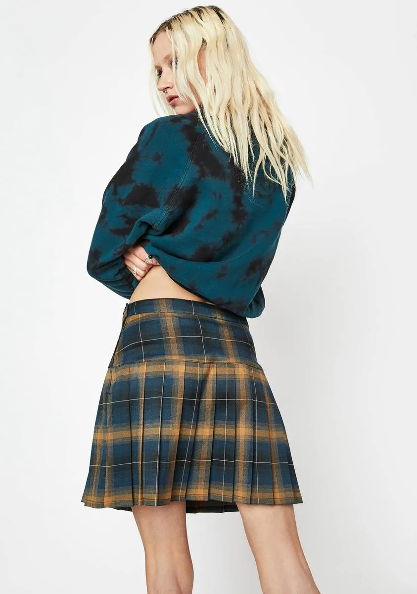Plaid Seamed Pleated Skirt
