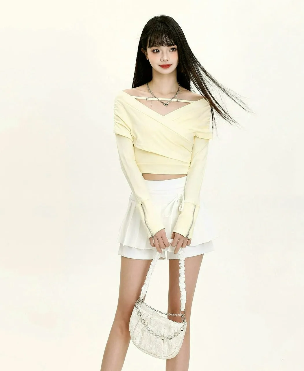 Pleated High-Waist Mini Skirt with Tie Belt