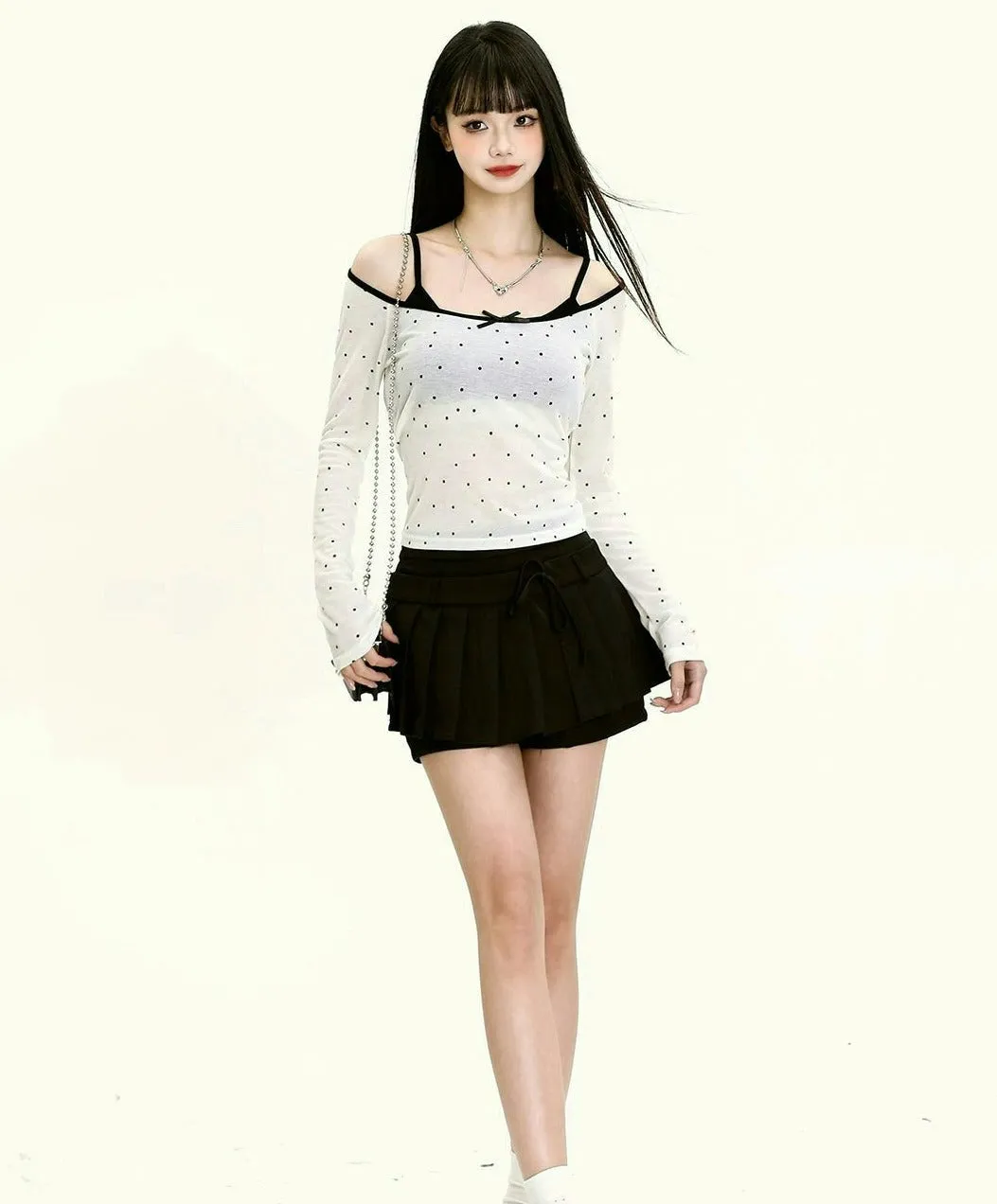 Pleated High-Waist Mini Skirt with Tie Belt