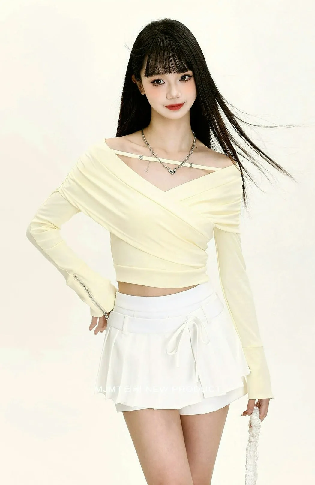 Pleated High-Waist Mini Skirt with Tie Belt