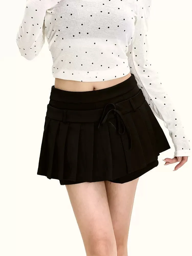 Pleated High-Waist Mini Skirt with Tie Belt
