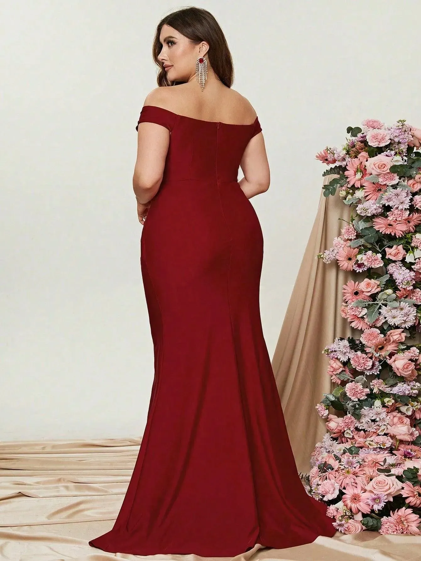 Plus Off Shoulder Ruched Wrap Hem Formal Dress