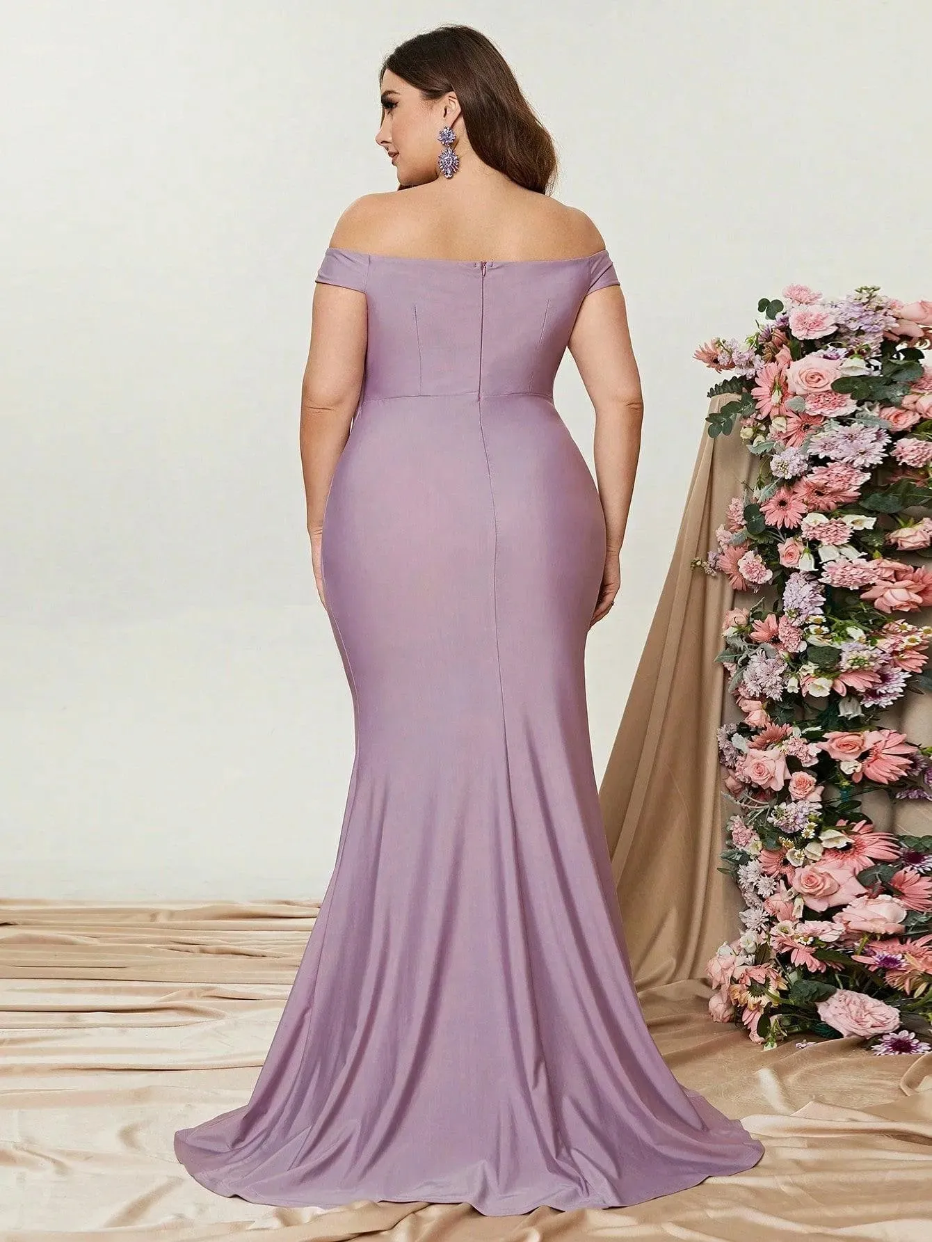 Plus Off Shoulder Ruched Wrap Hem Formal Dress