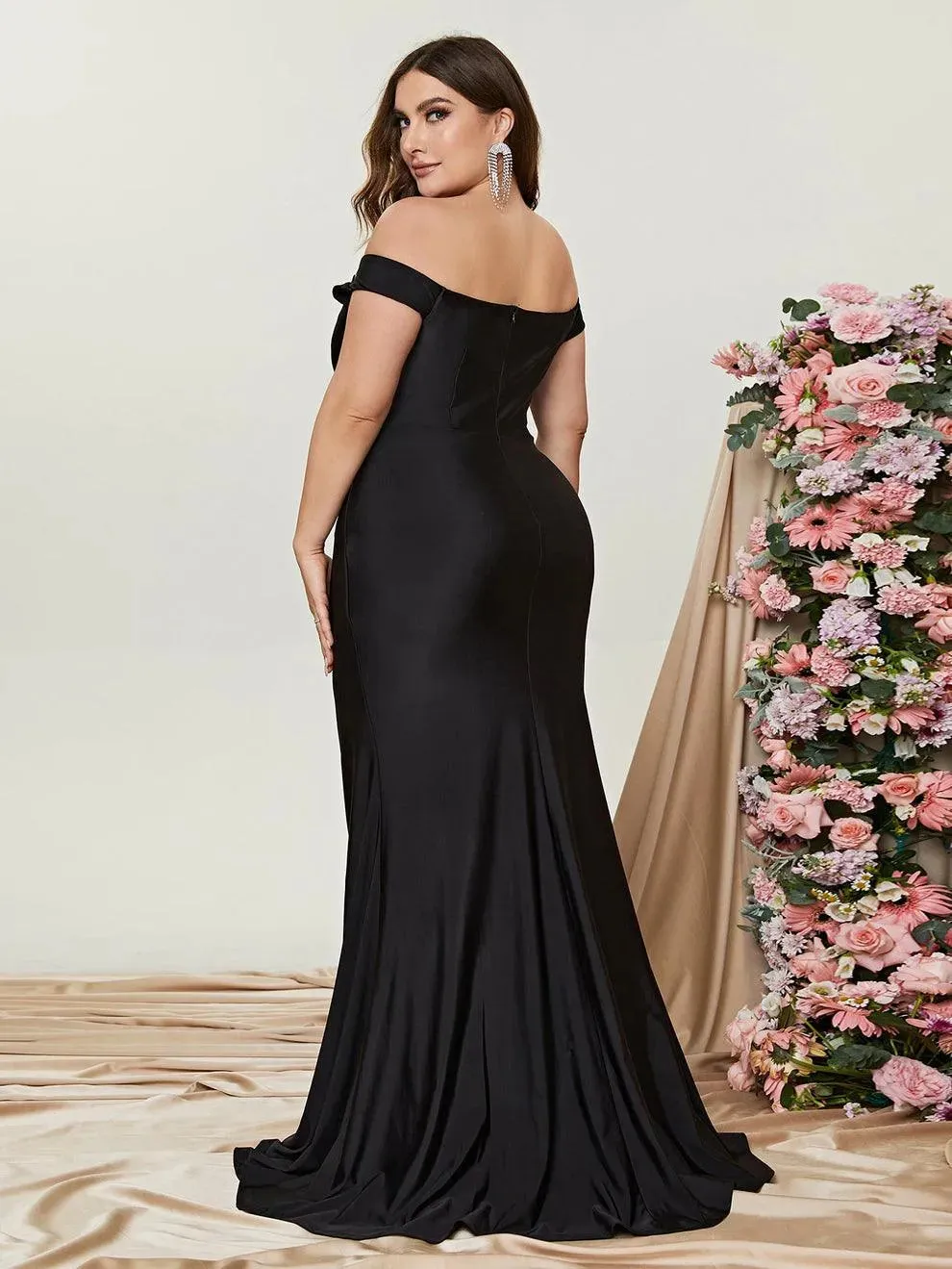 Plus Off Shoulder Ruched Wrap Hem Formal Dress
