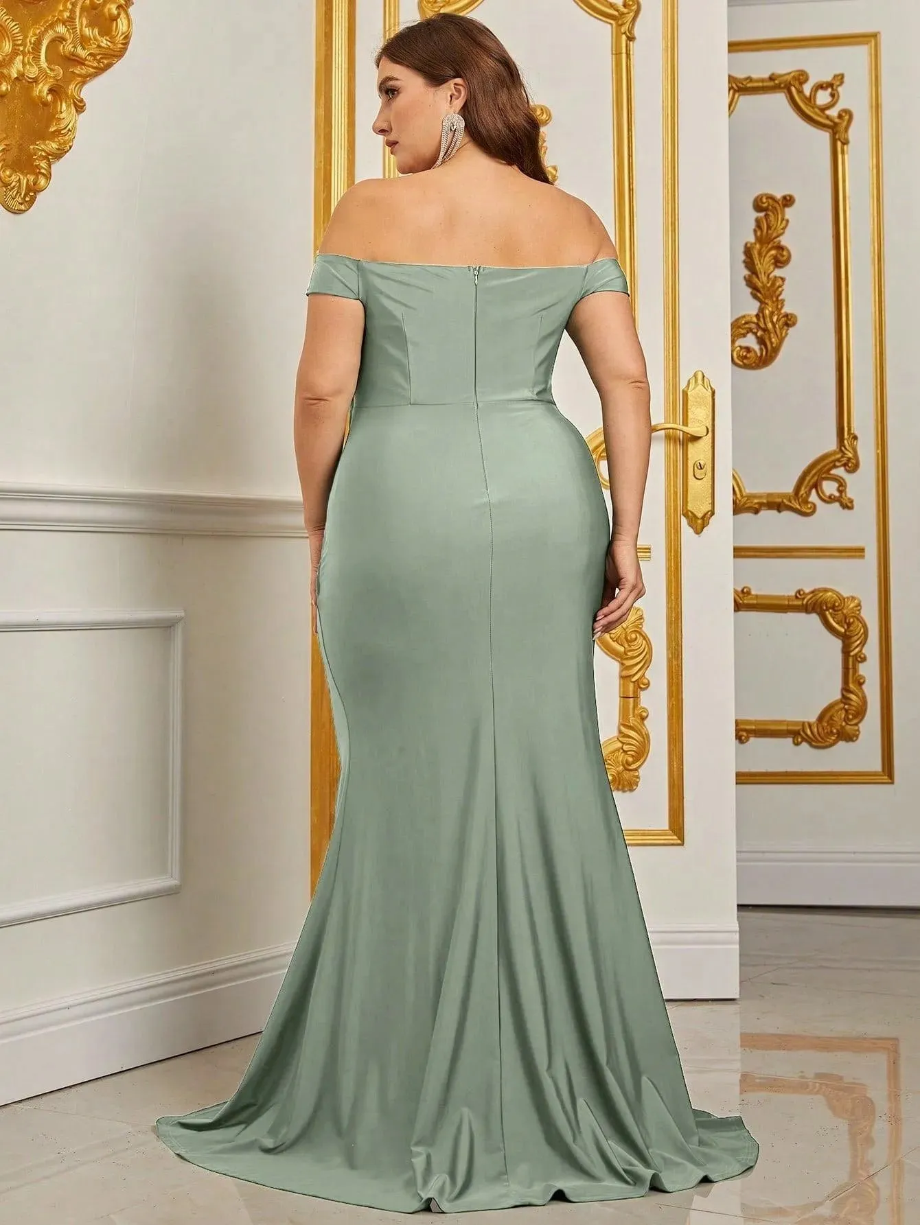 Plus Off Shoulder Ruched Wrap Hem Formal Dress