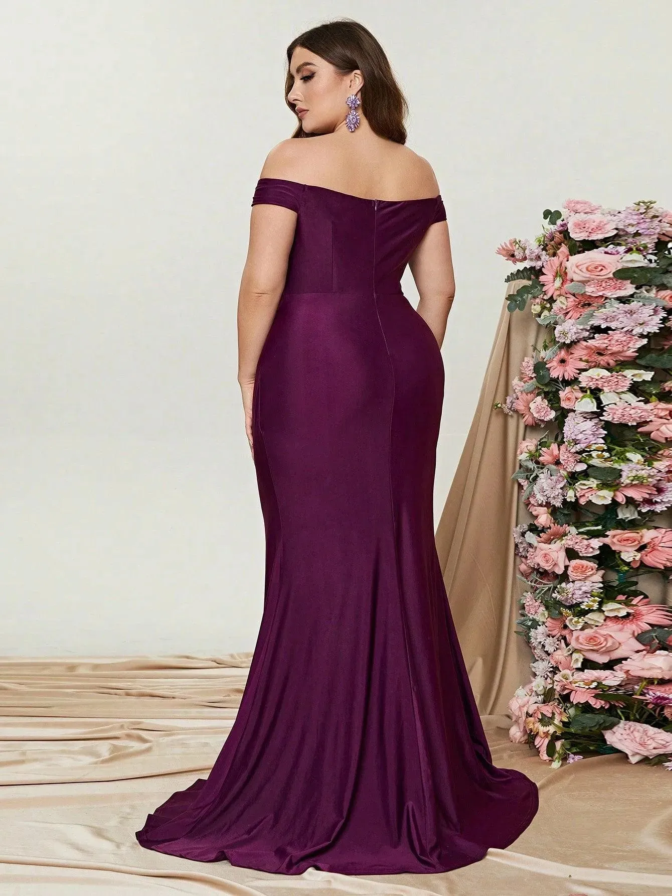 Plus Off Shoulder Ruched Wrap Hem Formal Dress