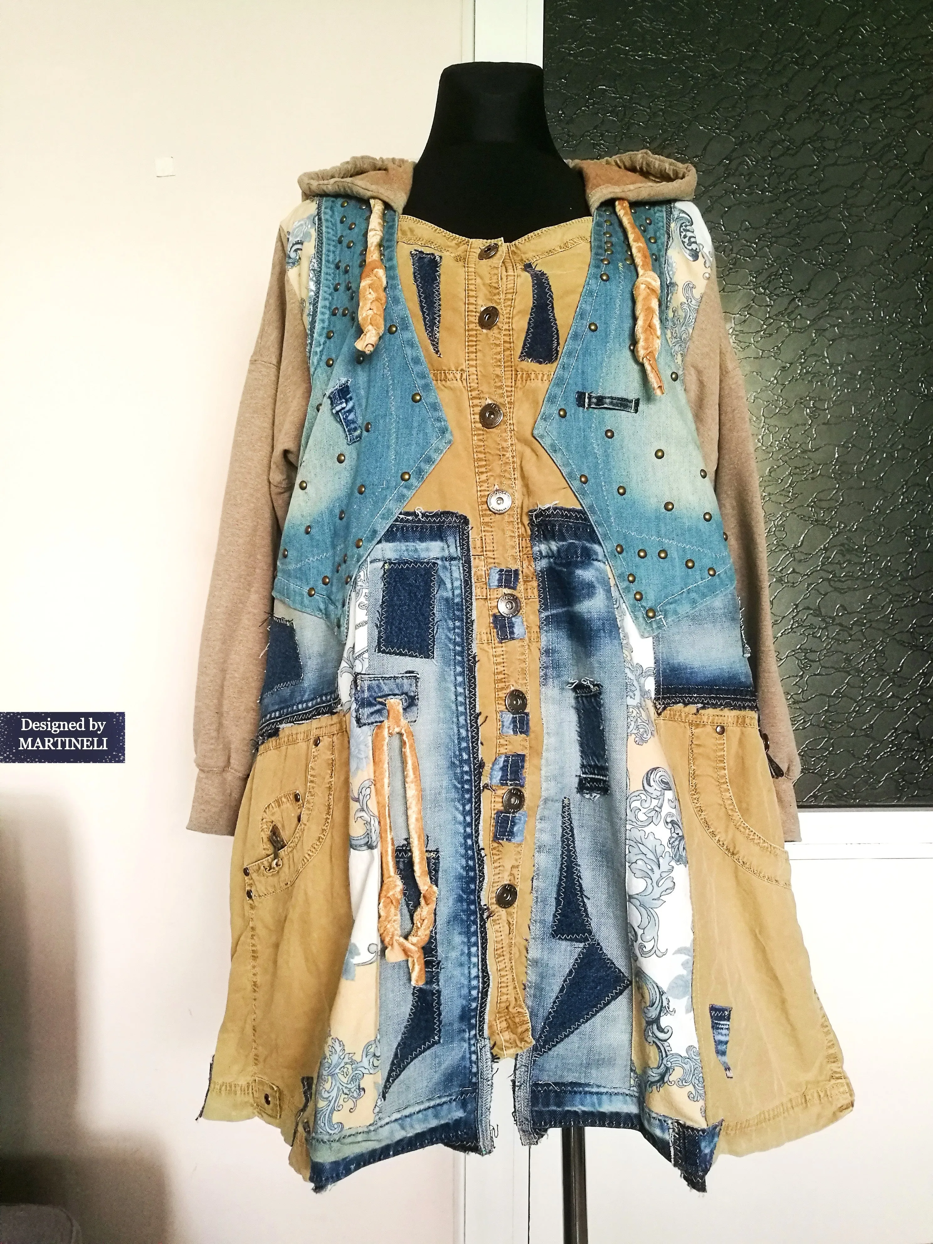 Plus Size Hooded Denim Jacket 3XL Loose Boho Hoodie Jacket