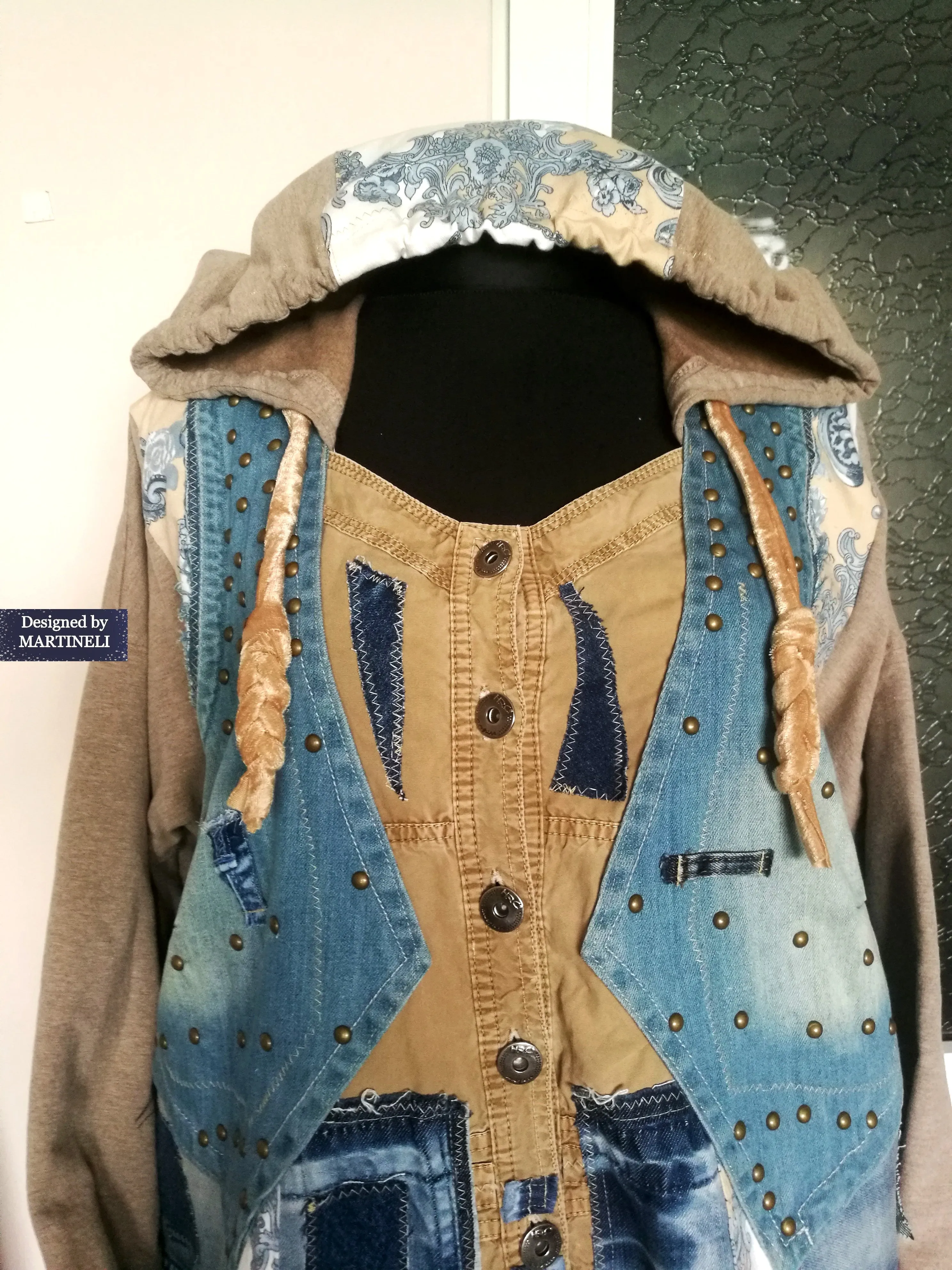 Plus Size Hooded Denim Jacket 3XL Loose Boho Hoodie Jacket
