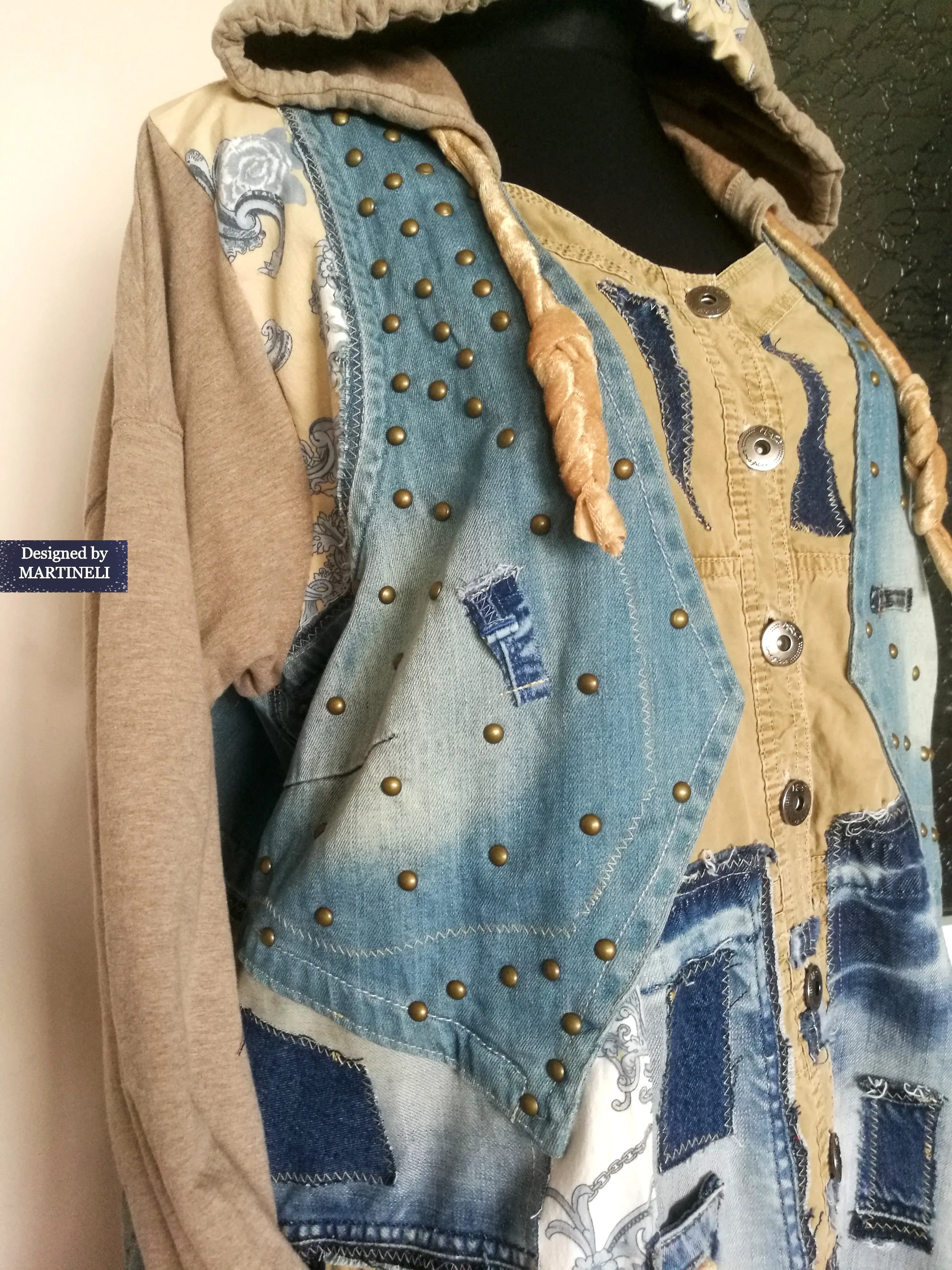 Plus Size Hooded Denim Jacket 3XL Loose Boho Hoodie Jacket