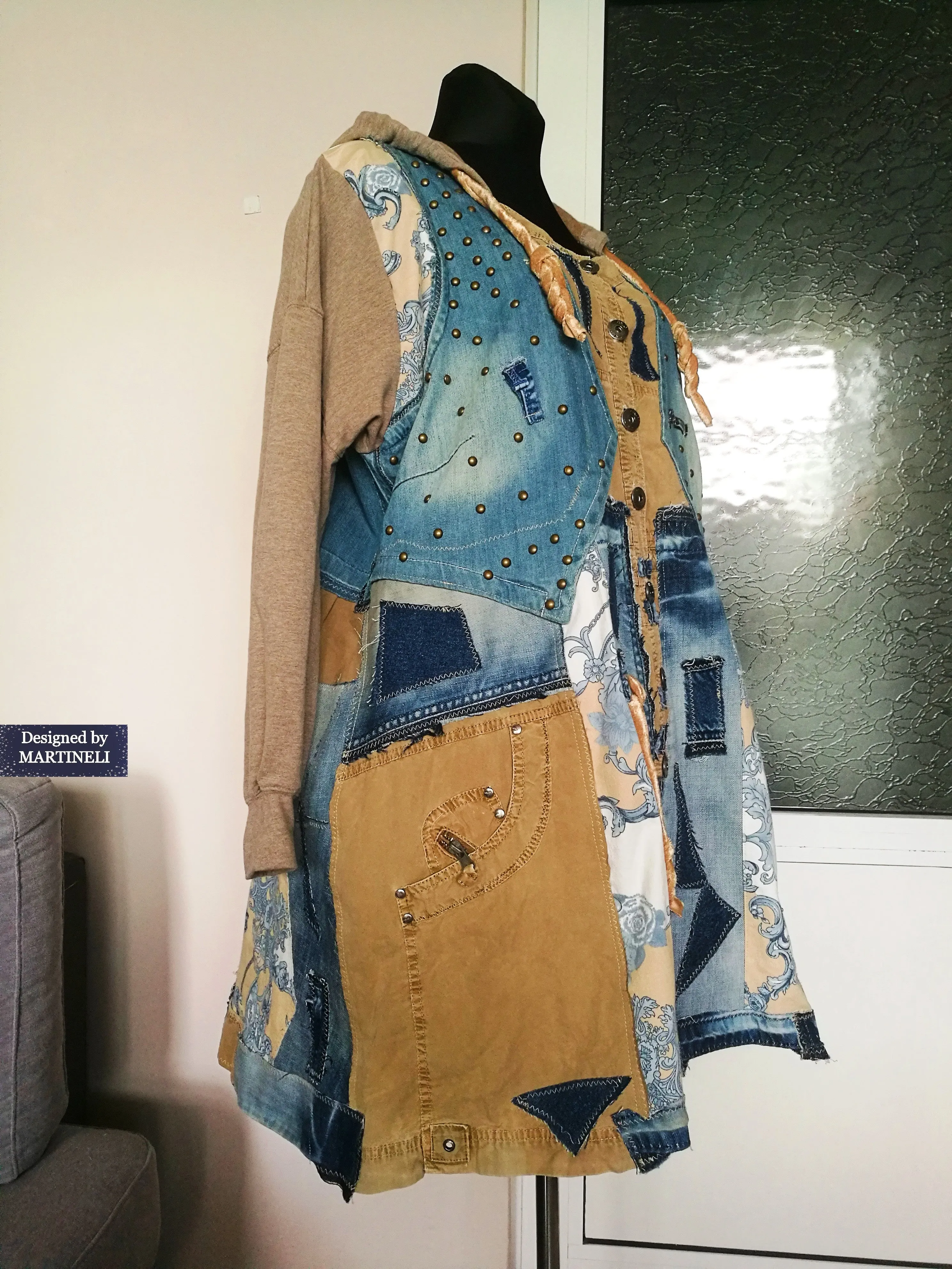 Plus Size Hooded Denim Jacket 3XL Loose Boho Hoodie Jacket