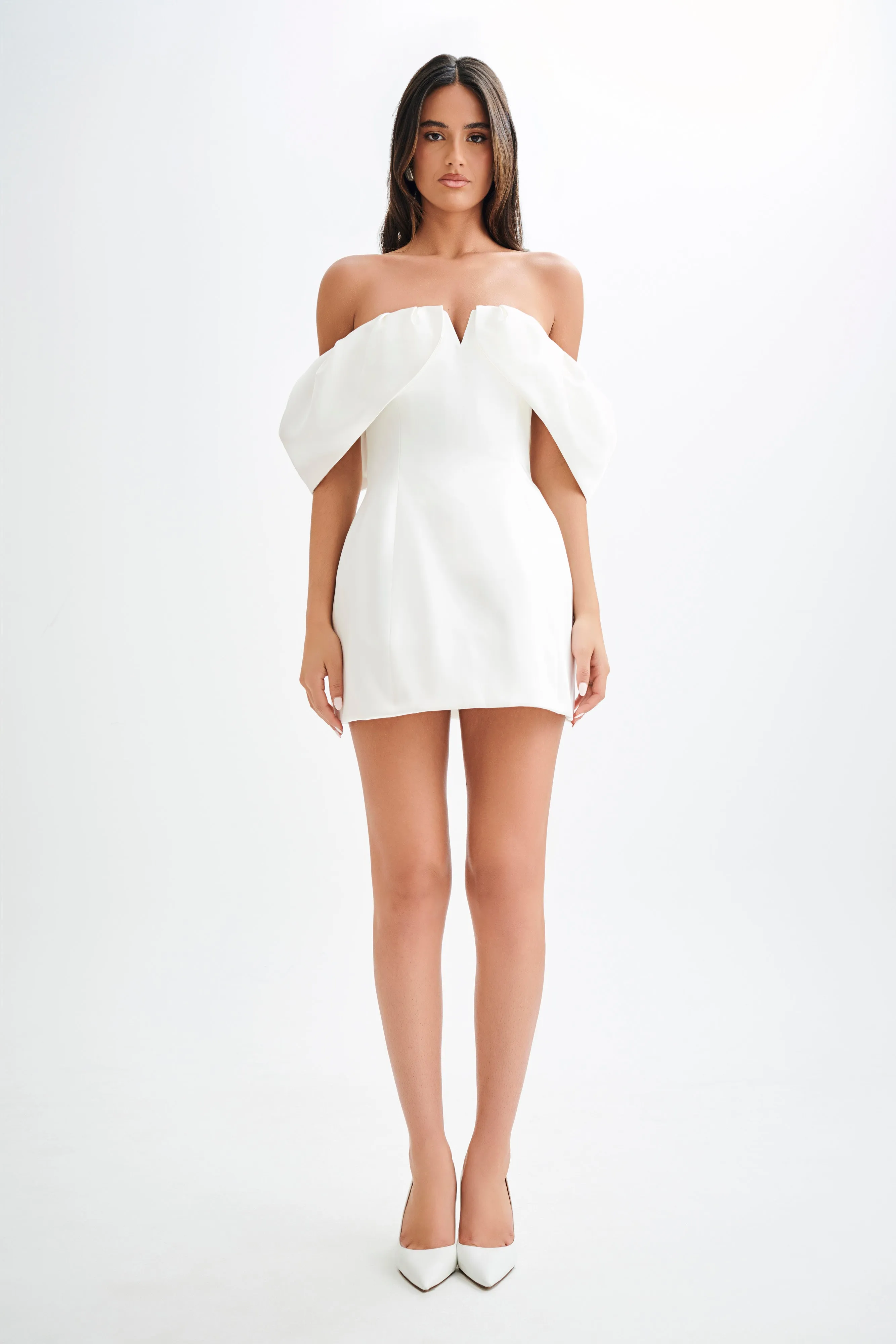 Portia Off Shoulder Satin Corset Dress - White