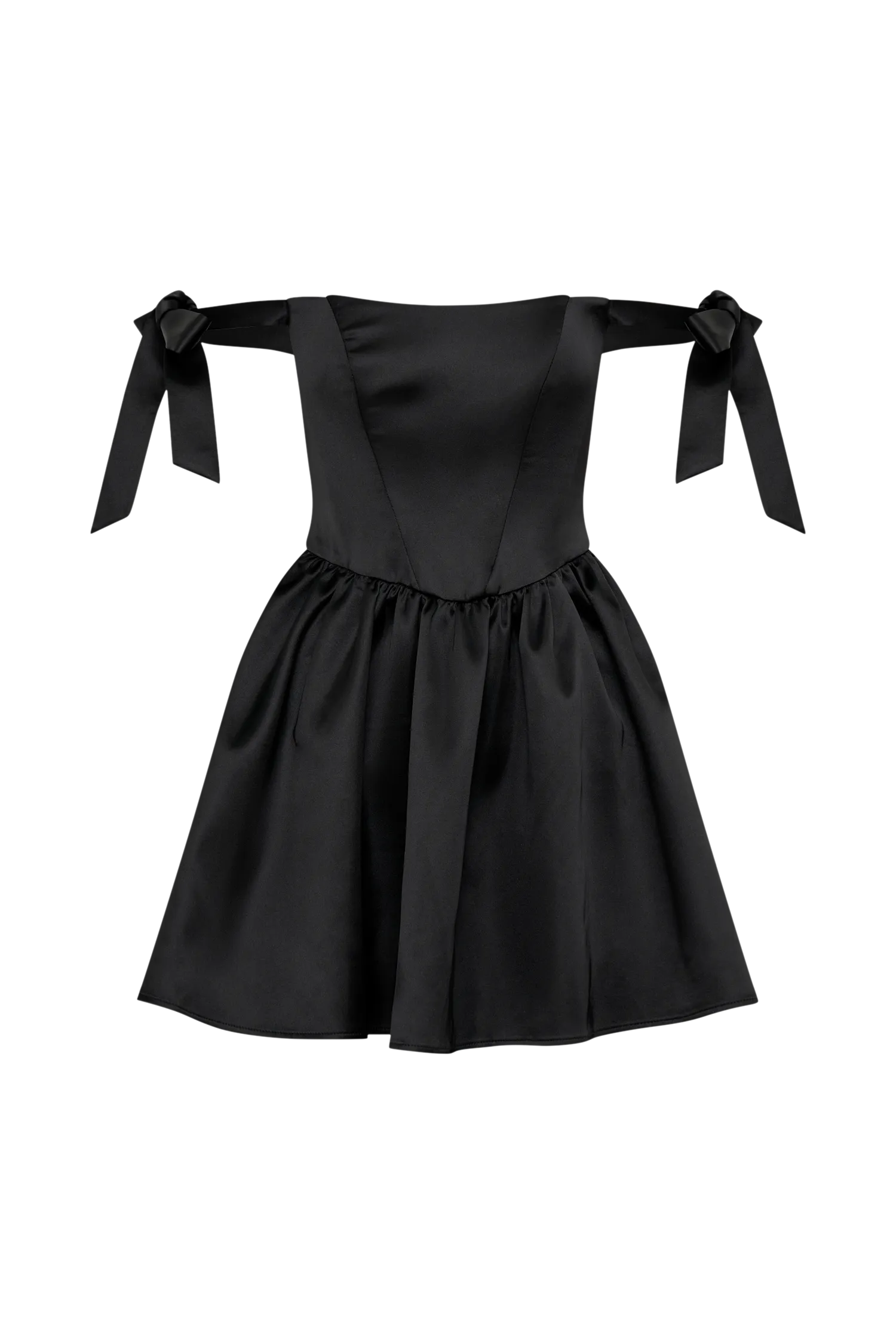Rita Satin Mini Dress With Bow Sleeves - Black