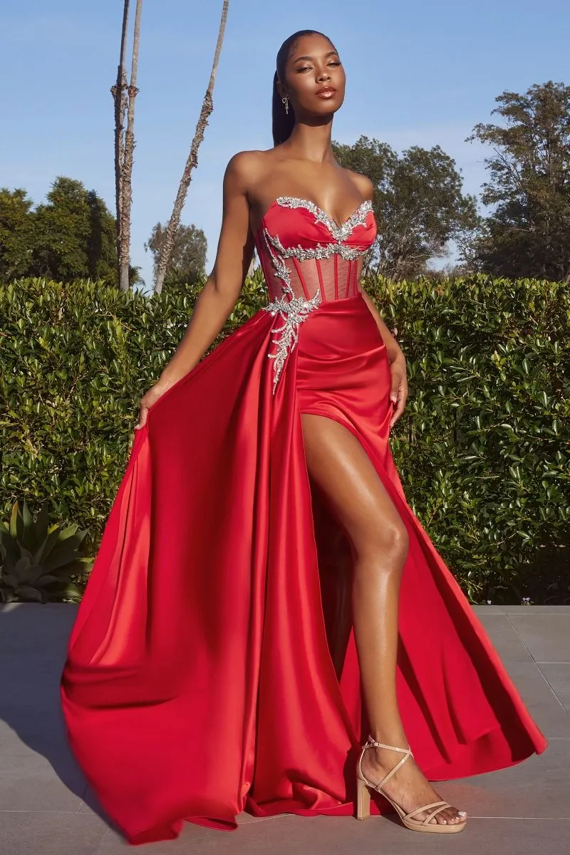 SATIN FITTED GOWN WITH EMBELISHMENT CDCD343