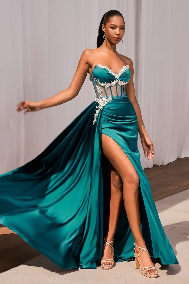 SATIN FITTED GOWN WITH EMBELISHMENT CDCD343