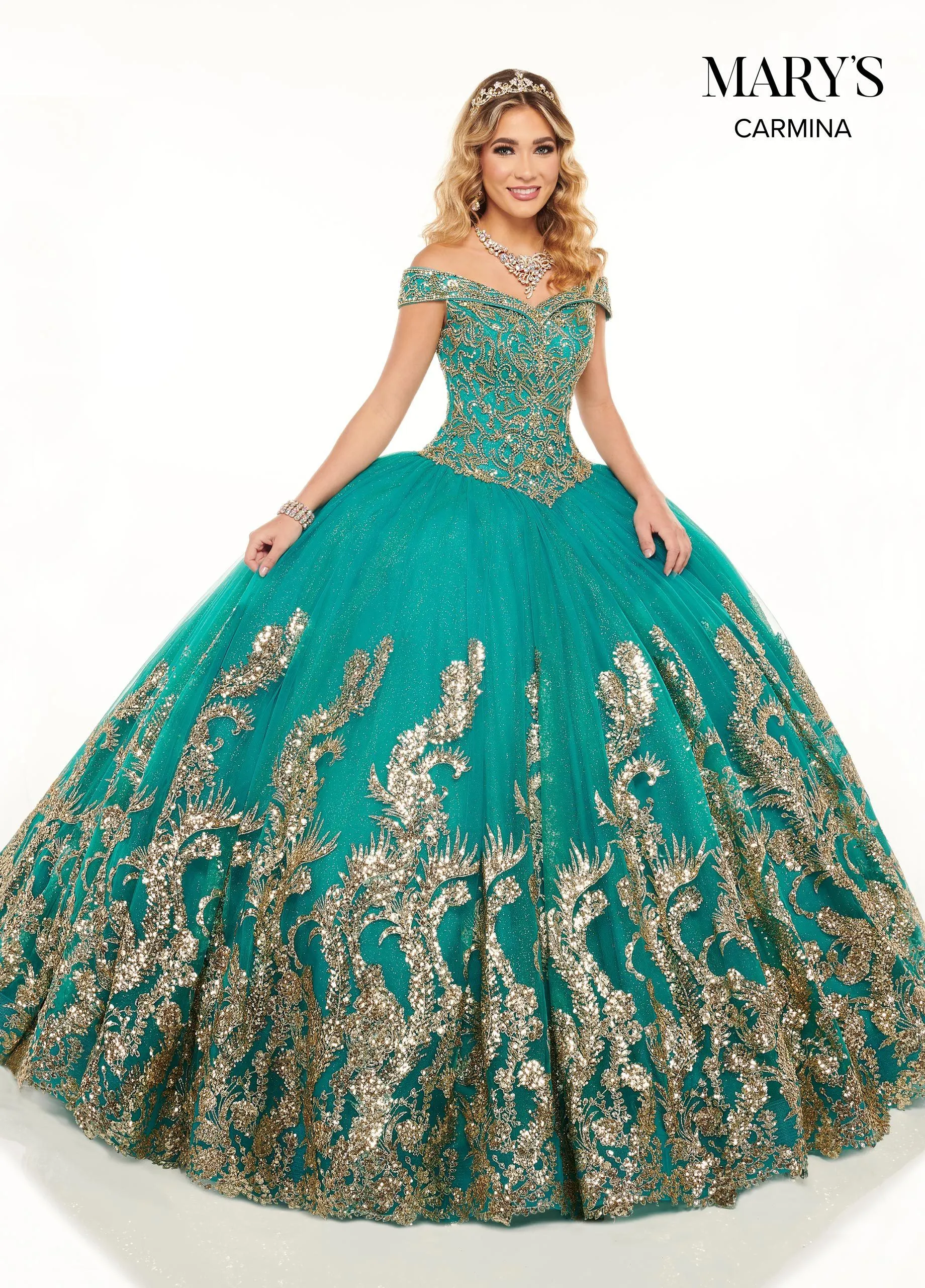 Sequin Print Off Shoulder Quinceanera Dress by Mary's Bridal MQ1075