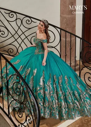 Sequin Print Off Shoulder Quinceanera Dress by Mary's Bridal MQ1075