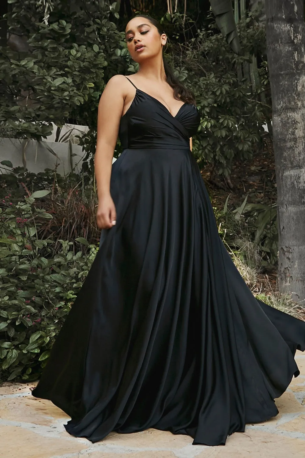 Sexy evening gown with wrap bodice, sweetheart neckline and leg slit