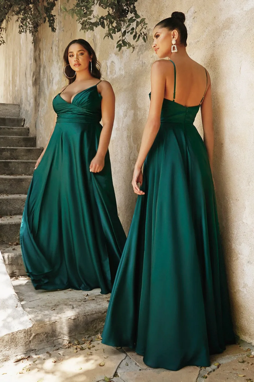 Sexy evening gown with wrap bodice, sweetheart neckline and leg slit