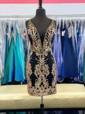 Stella Couture 22773 Size 16 Black/Gold Short Glitter Homecoming Dress Formal Cocktail Gown
