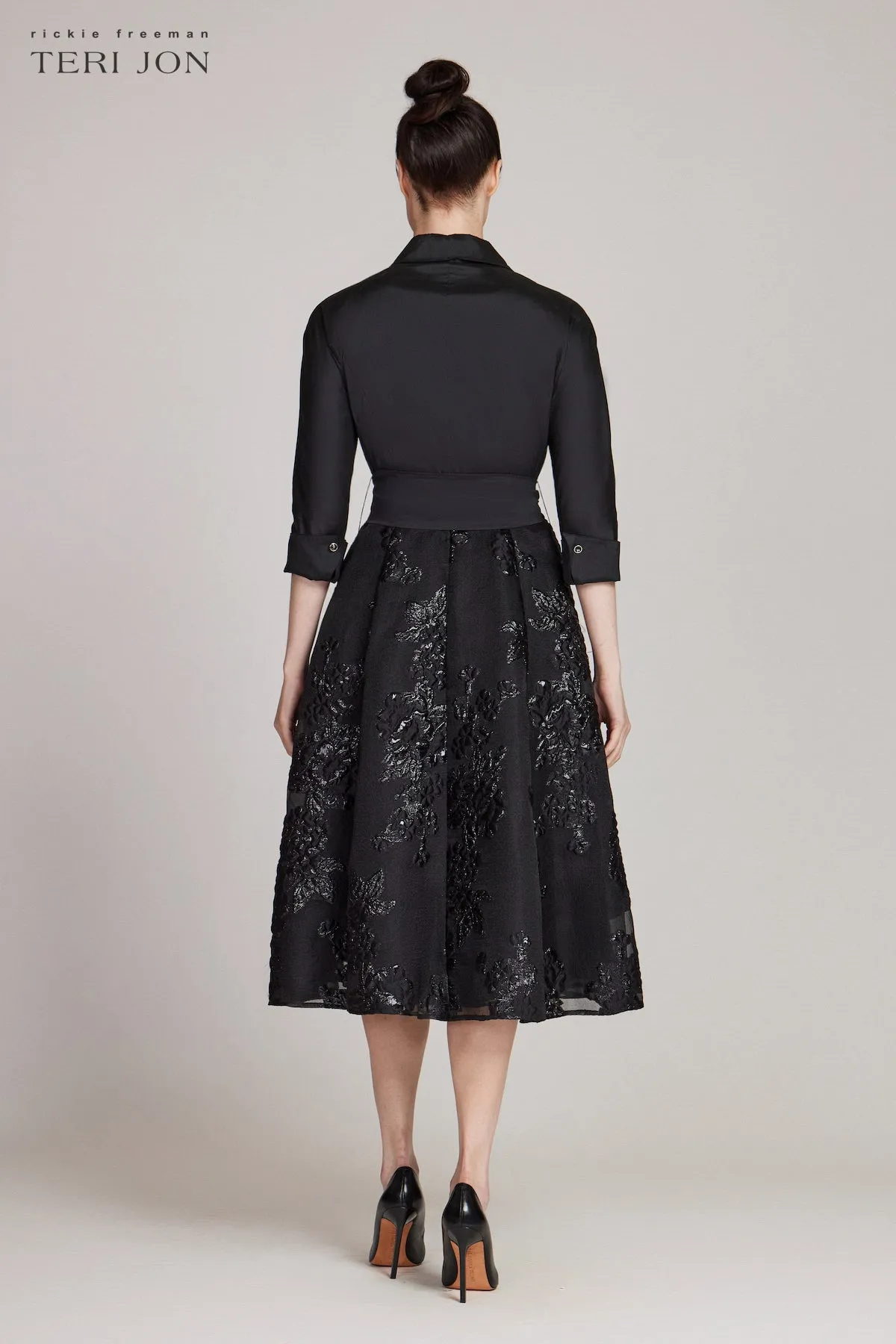 Taffeta Shirt Dress with Organza Jacquard Skirt