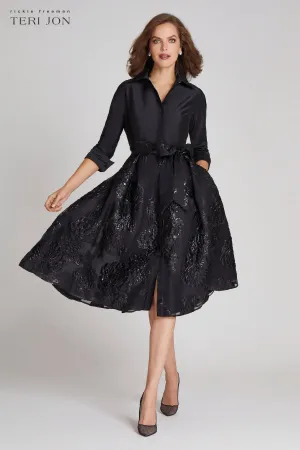 Taffeta Shirt Dress with Organza Jacquard Skirt