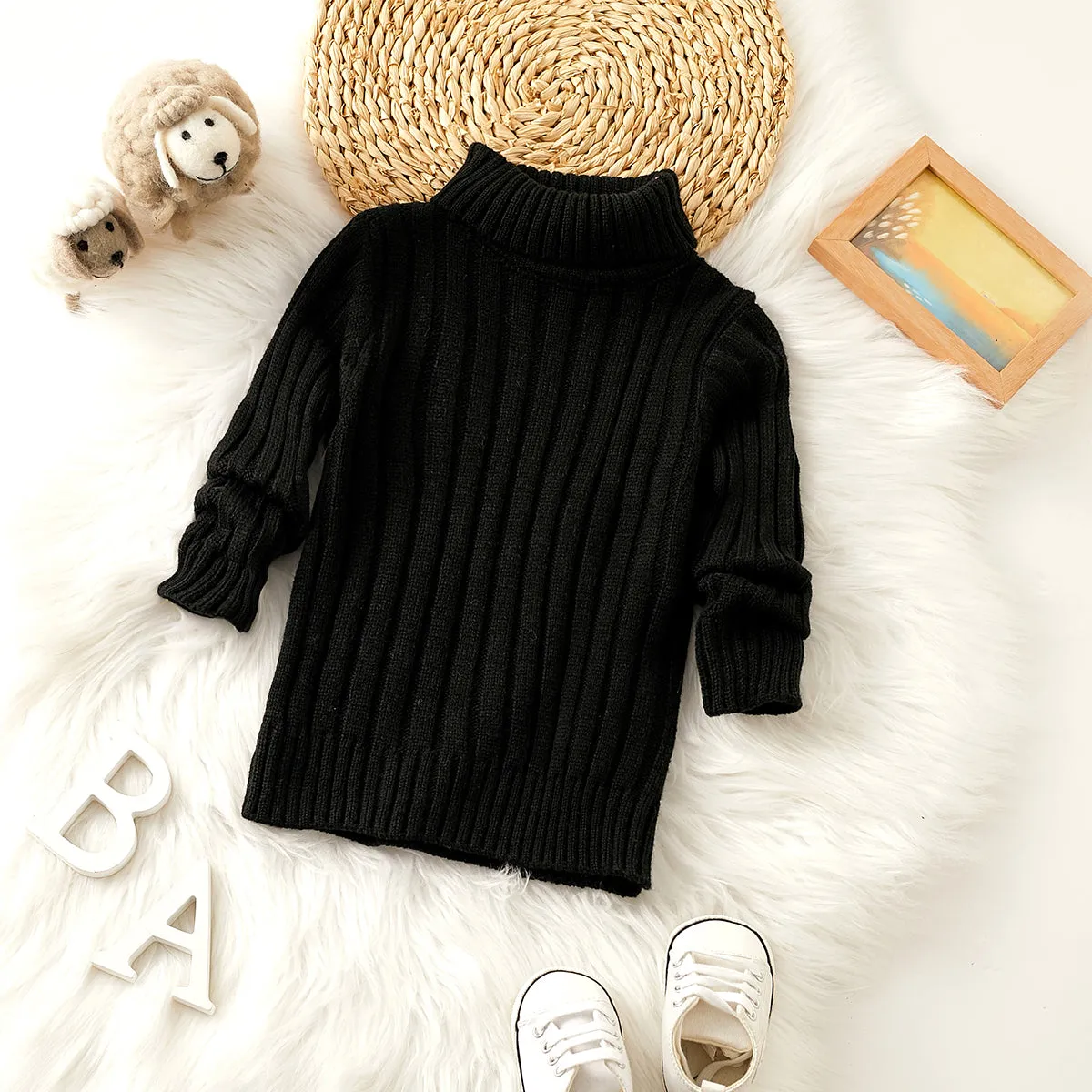 Toddler Girl/Boy Turtleneck Ribbed Knit Sweater
