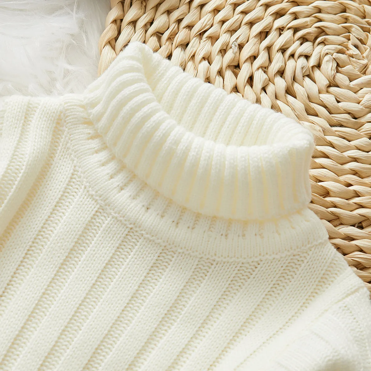 Toddler Girl/Boy Turtleneck Ribbed Knit Sweater